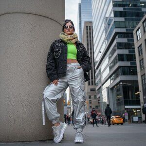 Green Pink Handknit Vegan-Friendly Infinity Scarf NWT